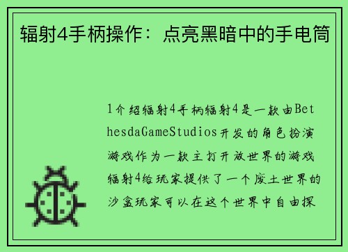 辐射4手柄操作：点亮黑暗中的手电筒